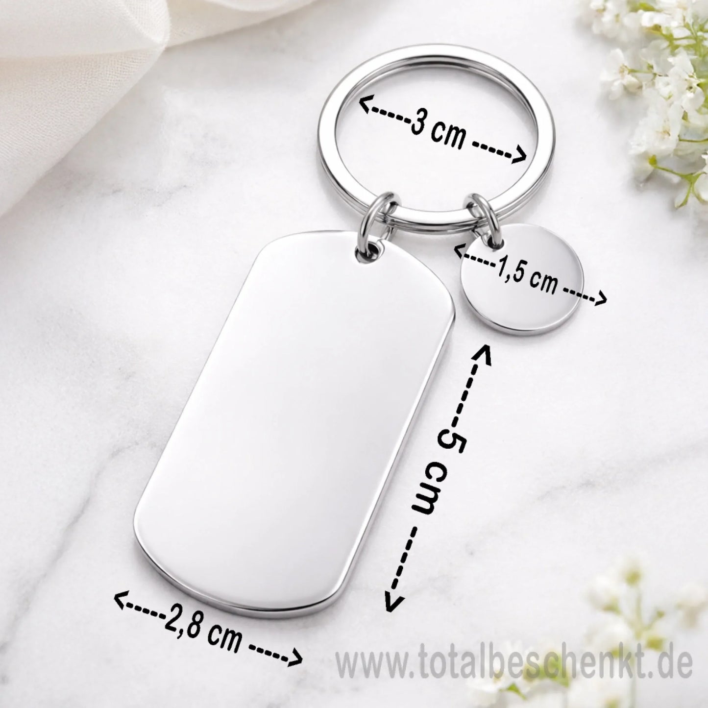 Doppelter Schlüsselanhänger mit Maße