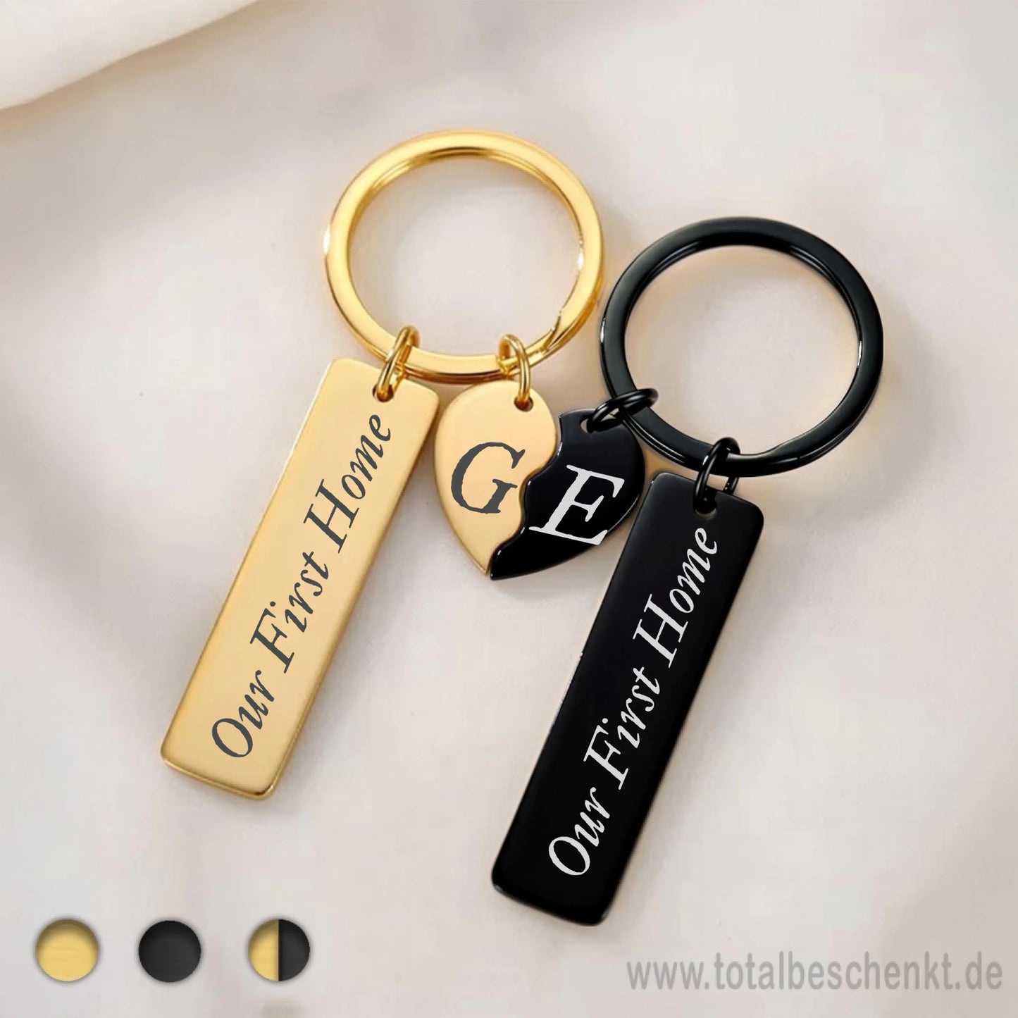 Paar Anhänger mit halben Herz Gold Schwarz