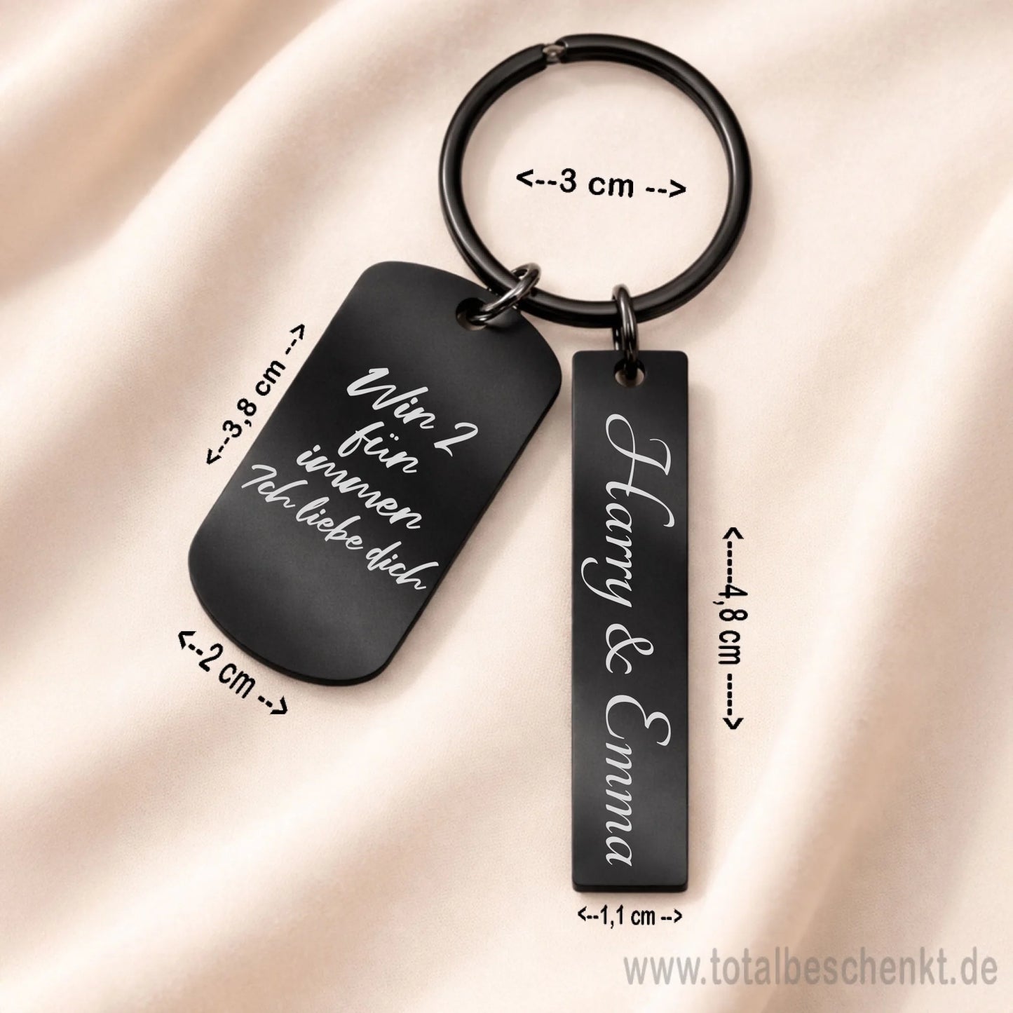 Doppel Schlüsselanhänger schwarz Maße