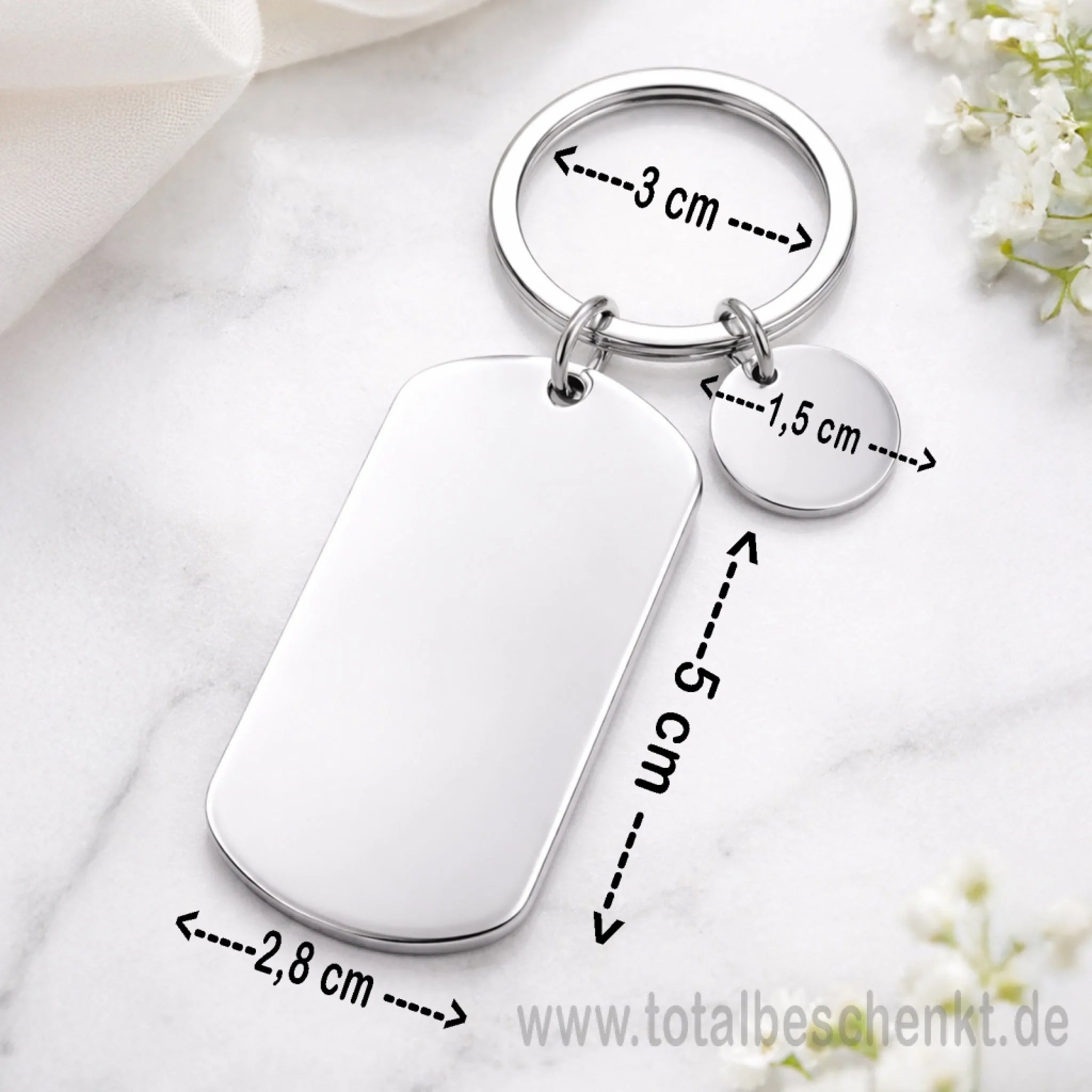 Doppelter Schlüsselanhänger mit Maße