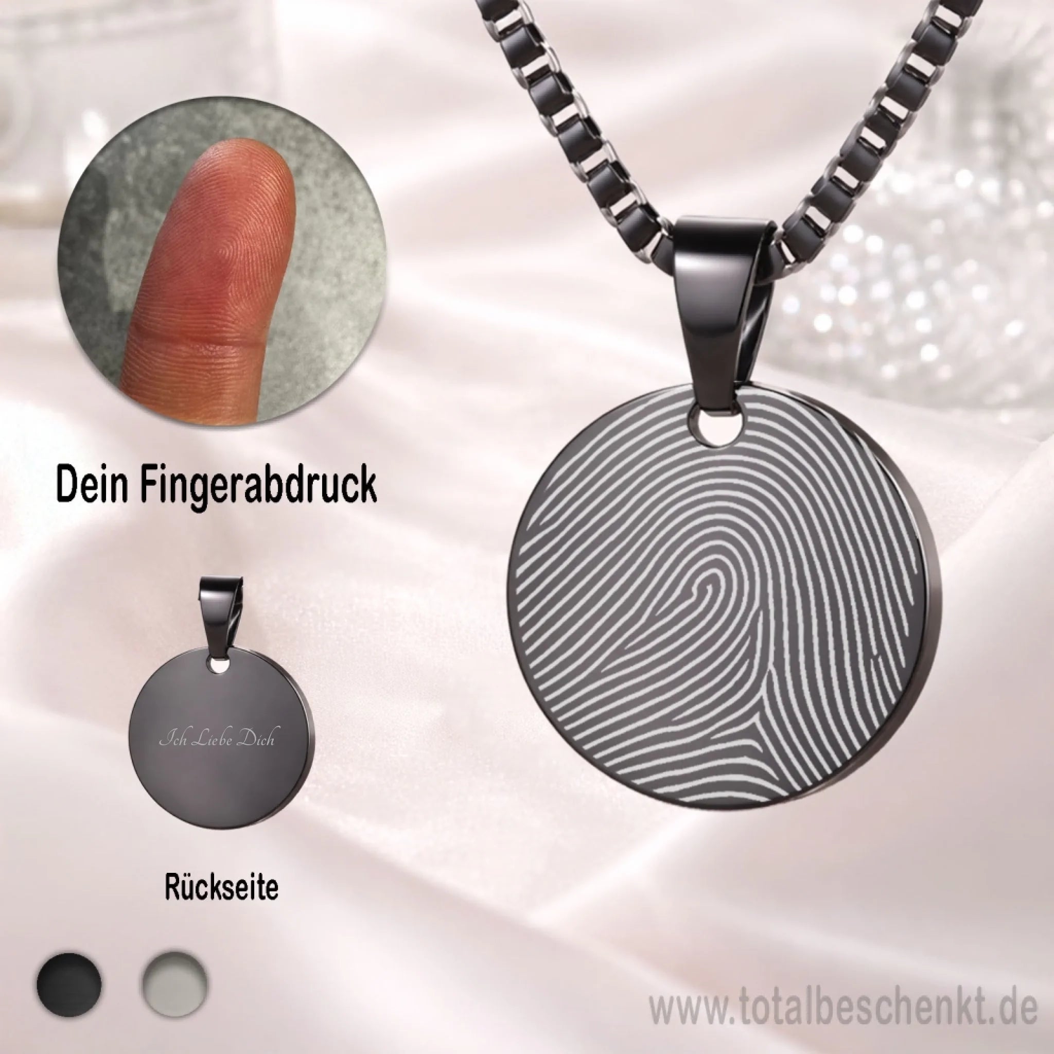 Rundkette mit Fingerabdruck Schwarz