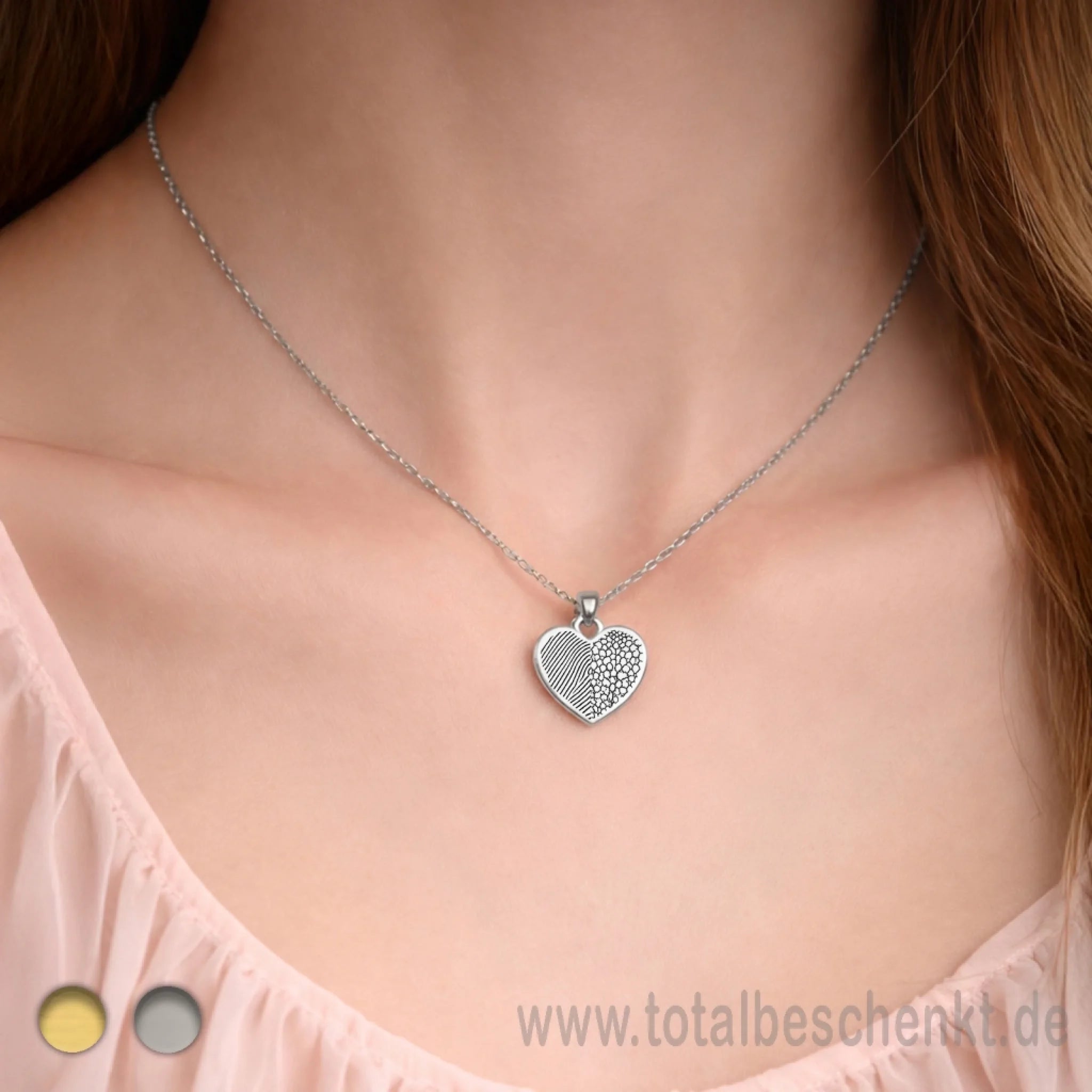 Kette Herz mit Finger und Nasen Gravur Silber Model