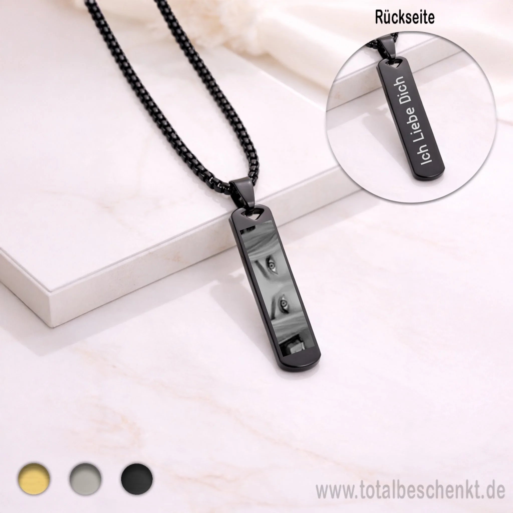 Längliche Herrenkette Schwarz mit Rückseite