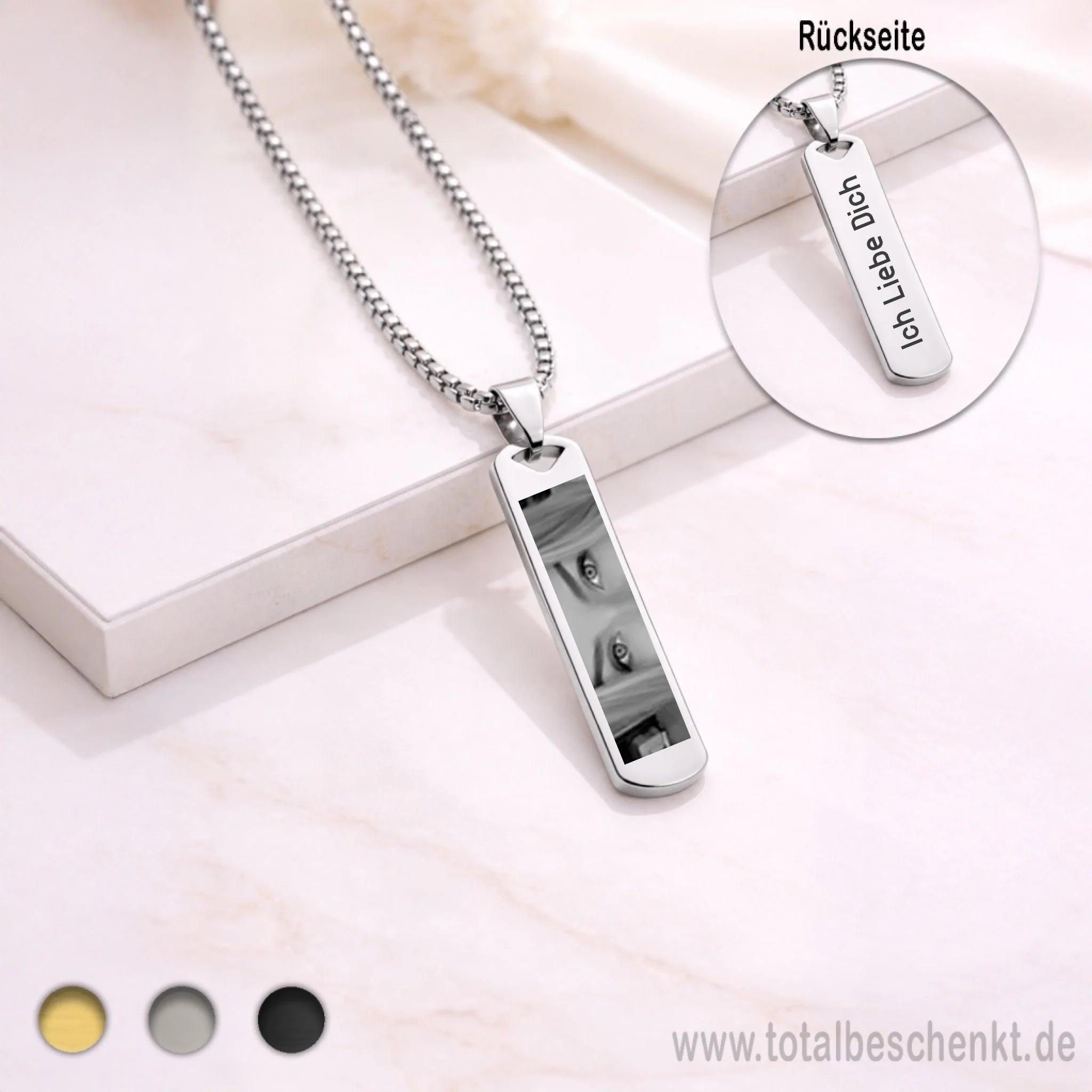 Längliche Herrenkette Silber mit Rückseite