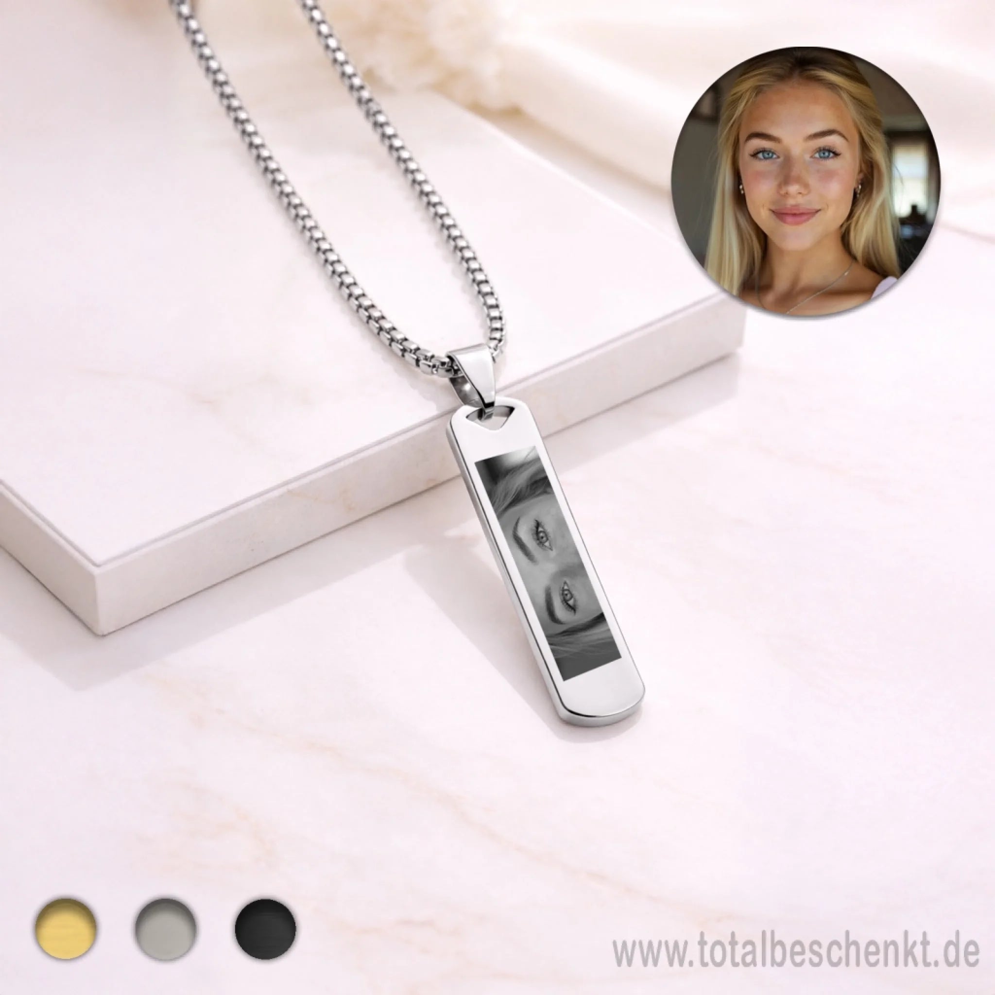 Längliche Herrenkette Silber mit Augen