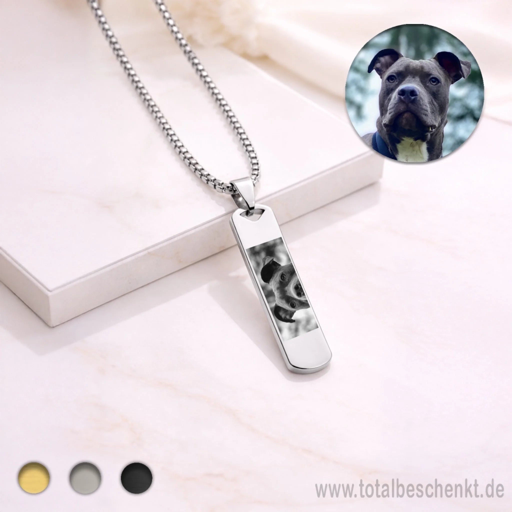 Längliche Herrenkette Silber mit Hund