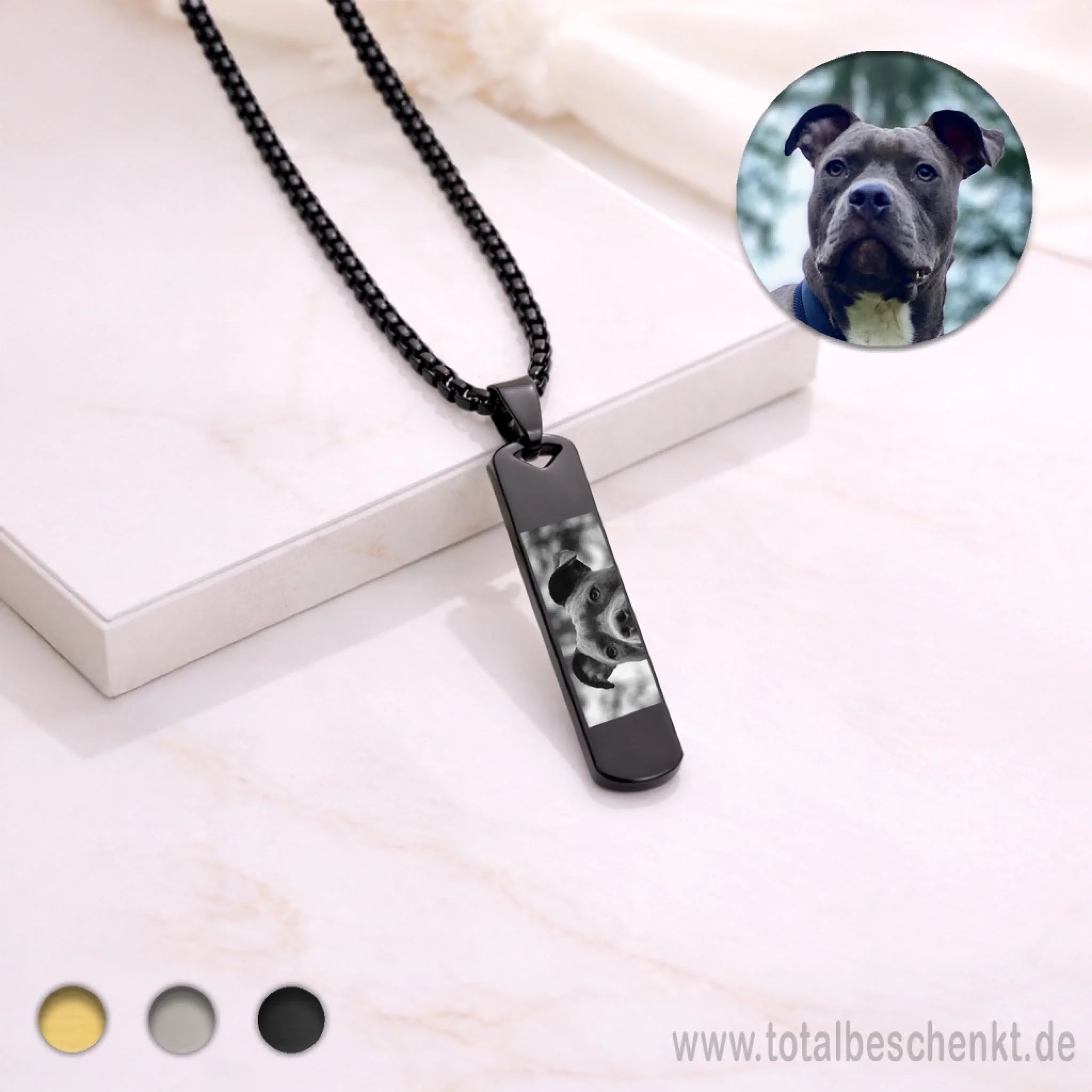 Längliche Herrenkette Schwarz mit Hund