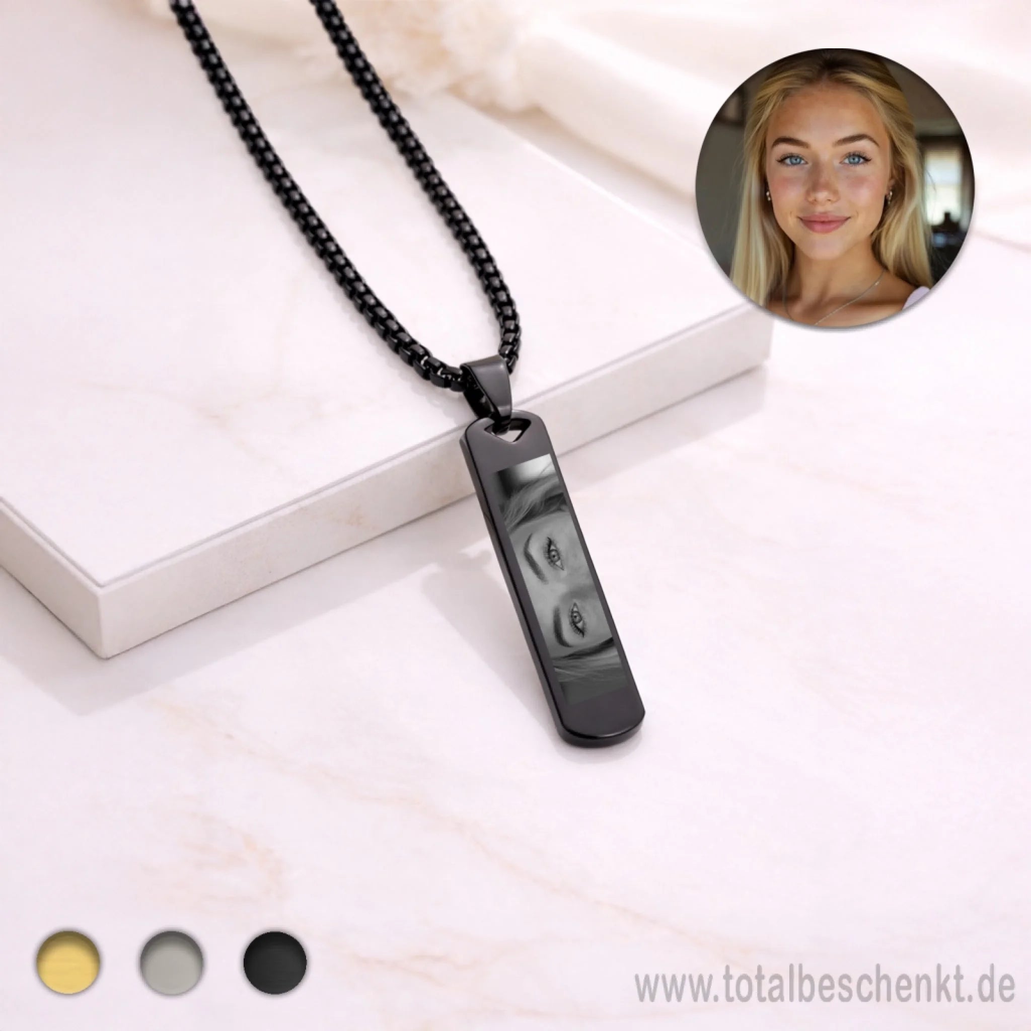 Längliche Herrenkette Schwarz mit Auge