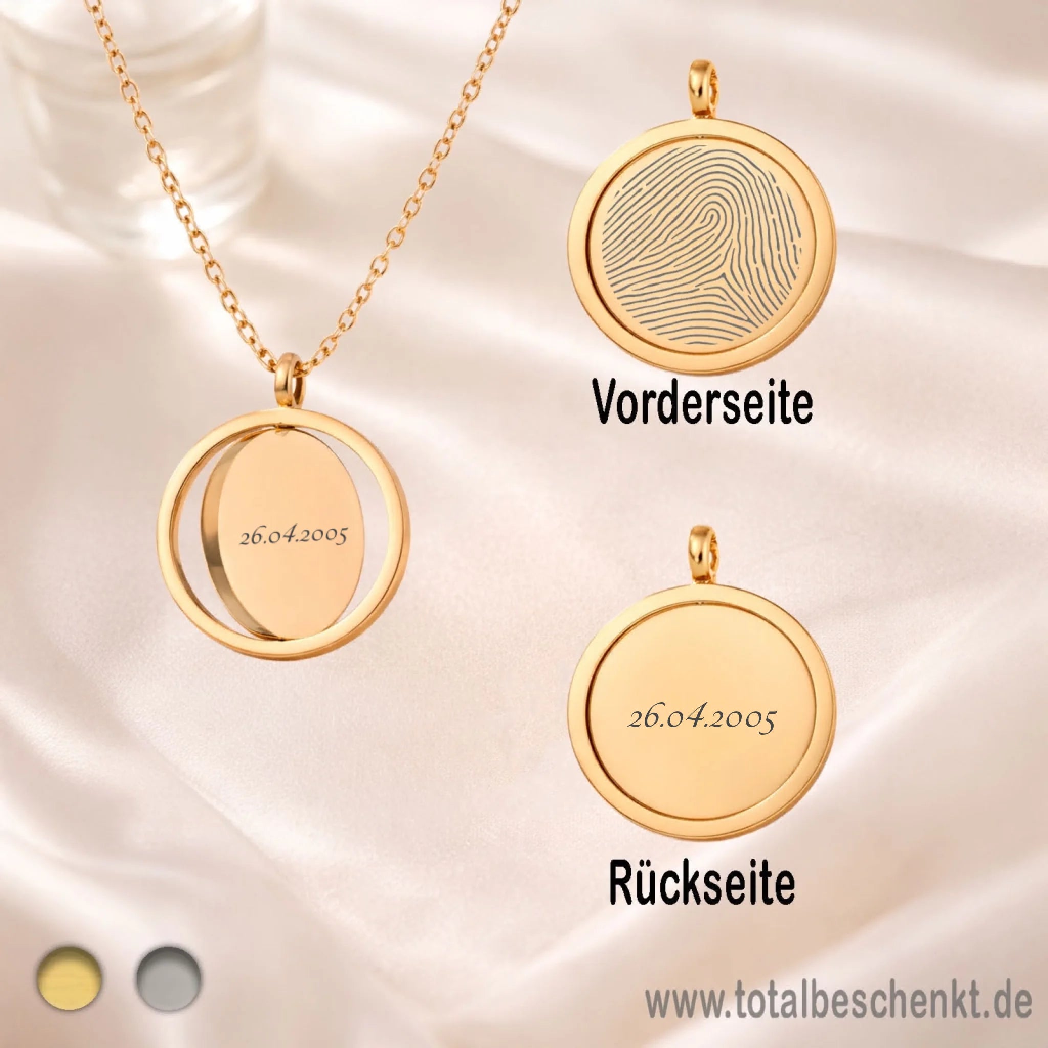 Frauen Kette drehbar Gold Fingerabdruck