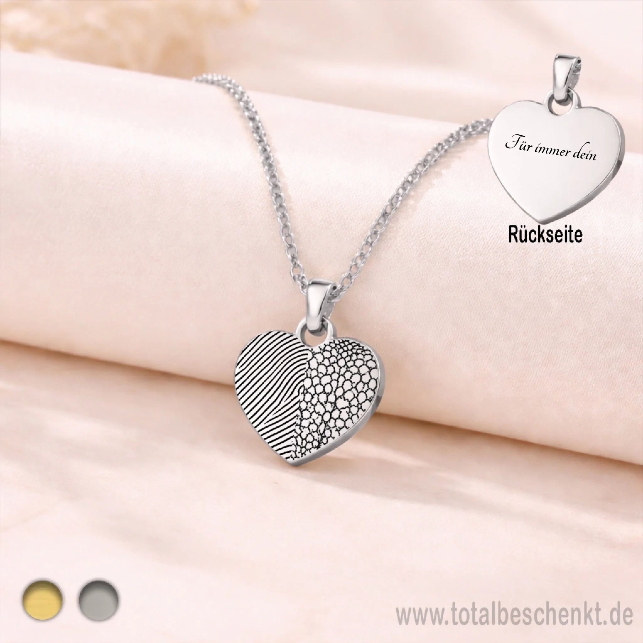 Kette Herz mit Finger und Nasen Gravur Silber