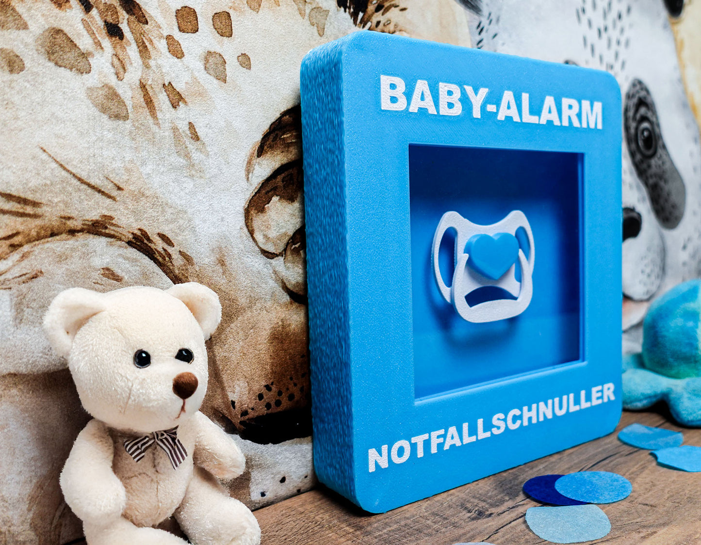 Notfallbox „Baby Alarm“ – Notfallschnuller (Blau)