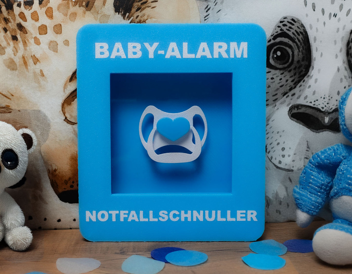 Notfallbox „Baby Alarm“ – Notfallschnuller (Blau)
