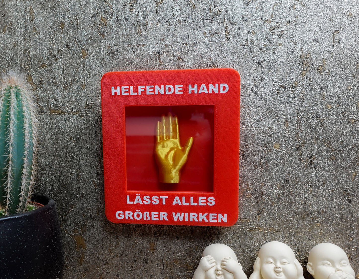 Helfende Hand Notfallbox mit goldener Mini-Hand
