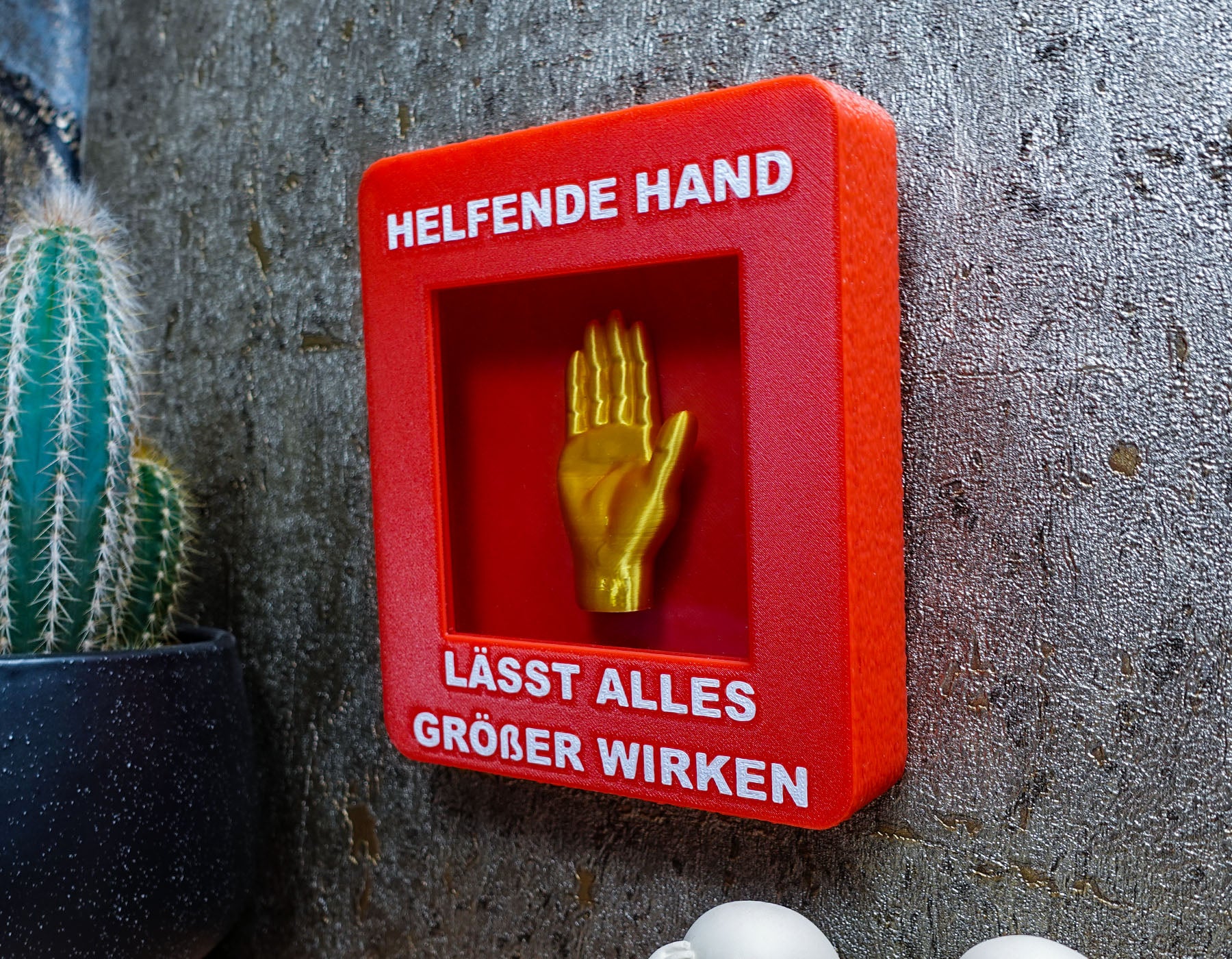 Helfende Hand Notfallbox mit goldener Mini-Hand