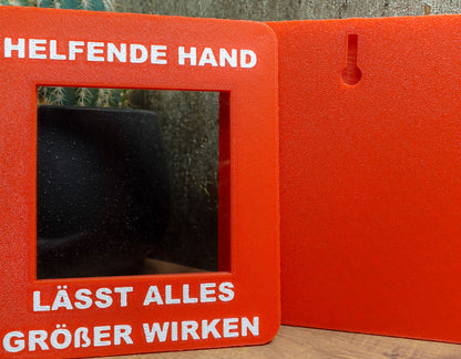 Helfende Hand Notfallbox mit goldener Mini-Hand